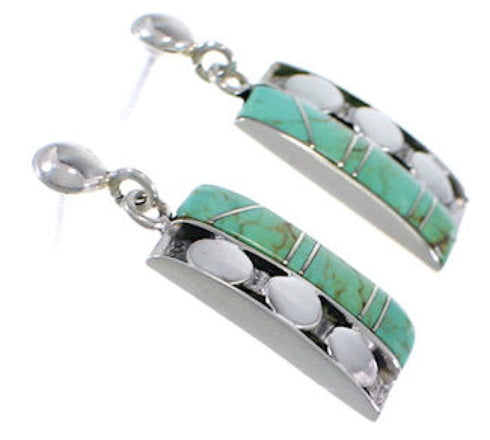 Turquoise Inlay Silver Post Dangle Earrings PX32876